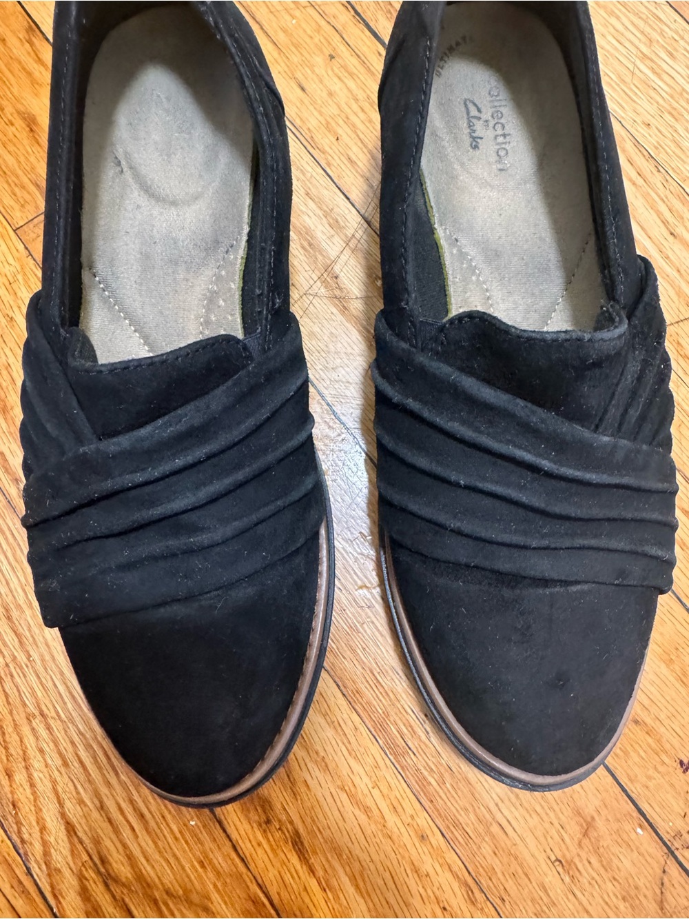 Clarks Black Suede Draped Slip-On Loafers